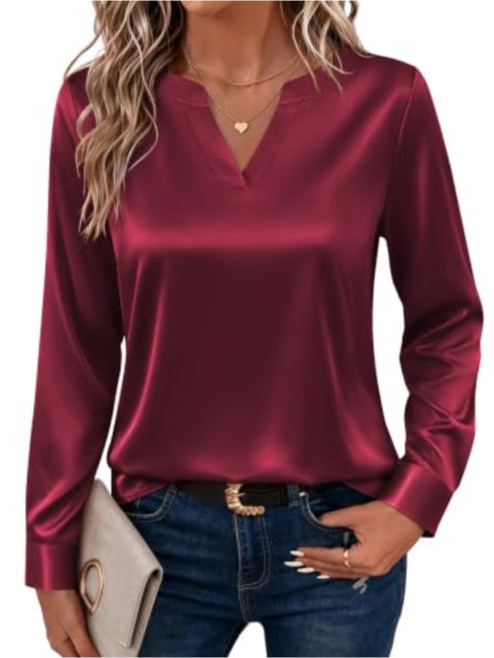 Satin V-Neck Long Sleeve Blouse